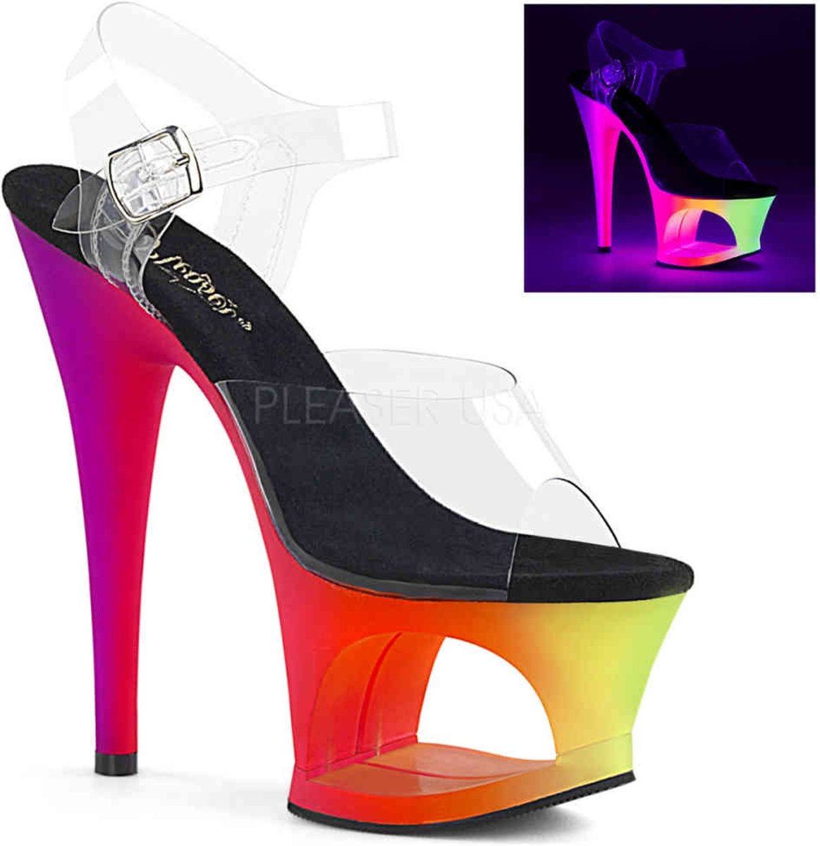 EU 36 = US 6 | MOON-708UV | 7 Heel, 2 3/4 Cut-Out PF Ankle Strap Sandal